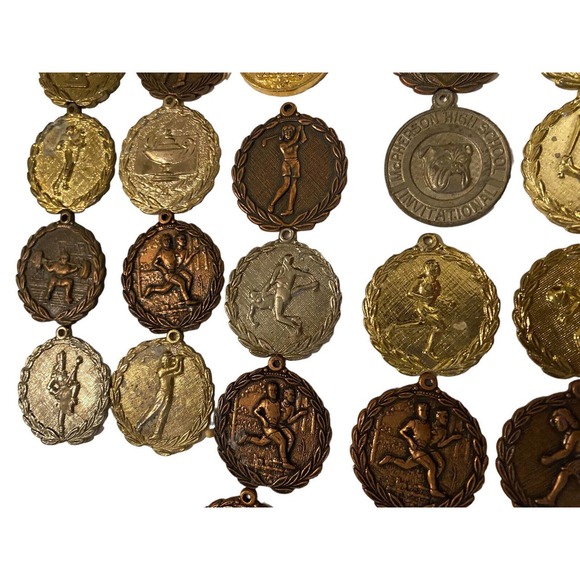 HUGE Vtg Lot Sports 100+ Medals Awards All Metal Sports Track Volleyball Archery - Picture 5 of 16